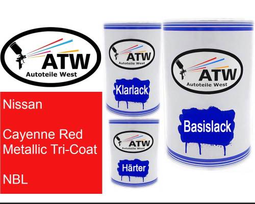Nissan, Cayenne Red Metallic Tricoat, NBL: 500ml Lackdose + 500ml Klarlack + 250ml Härter - Set, von ATW Autoteile West.